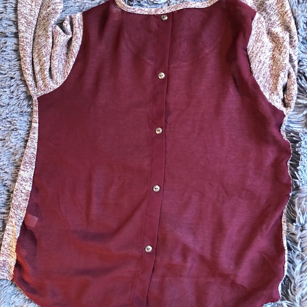 Maroon Sheet Back Button Up Shirt - image 3